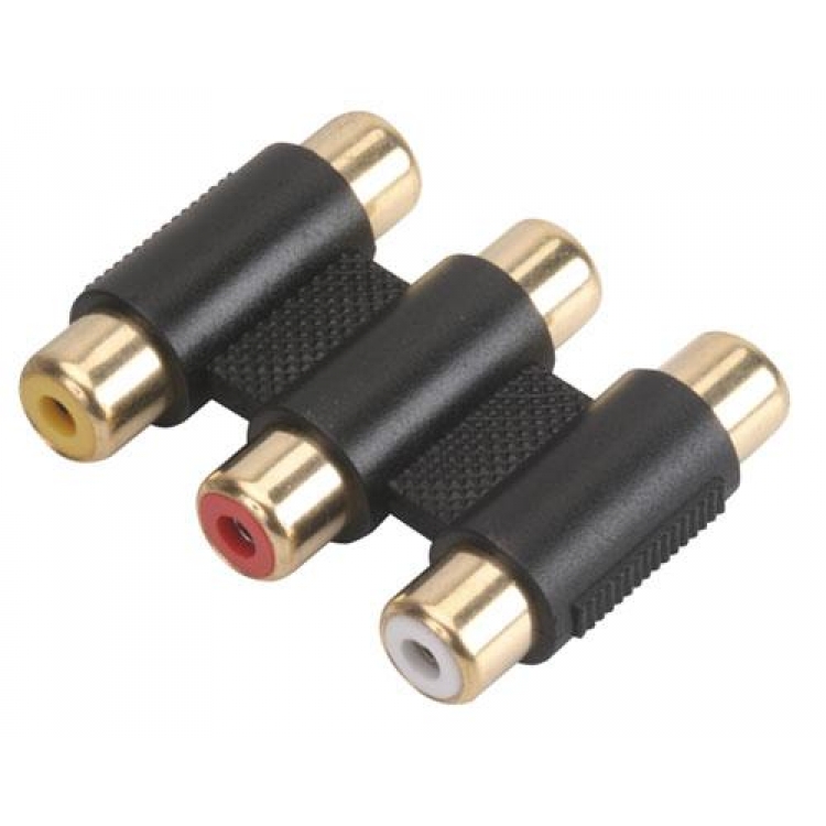 Adaptador Con 3 Conectores Hembras A 3 Hembras Rca Para Audiovideo Acabado En Oro 