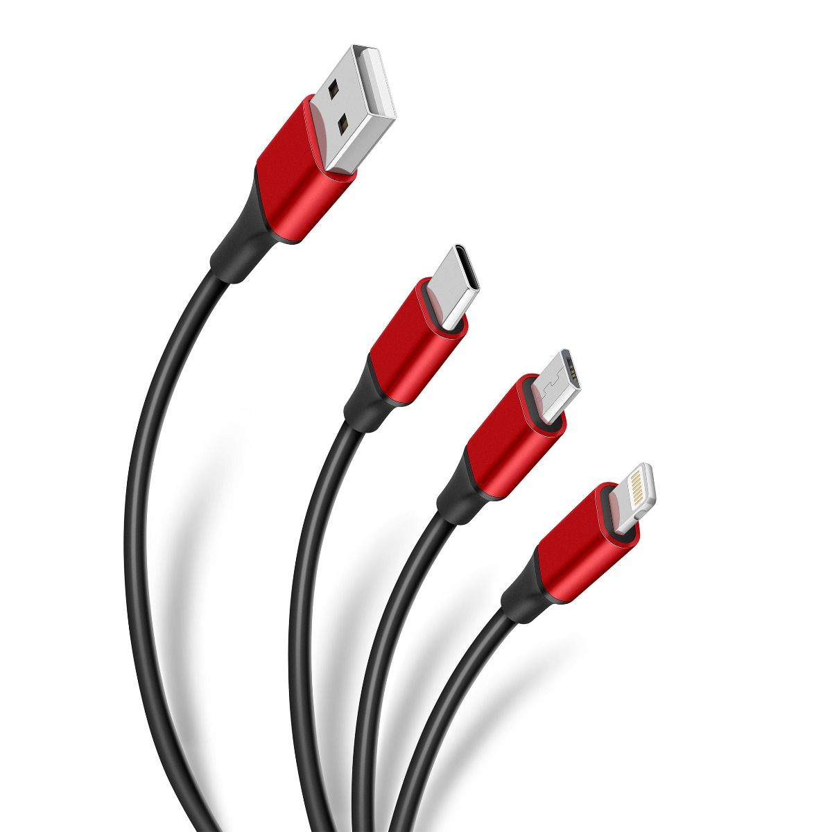 Cable carga rápida 3 en 1 (USB a tipo C, Lightning y micro USB