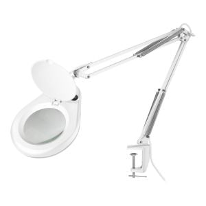 Lámpara LED con lupa (5x) y brazo articulado, blanca