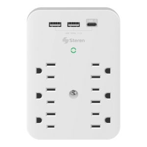 Multicontacto de pared con supresor de picos (230 J), 6 salidas polarizadas y centro de carga doble USB / un USB C