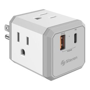 Multicontacto de pared con 4 salidas polarizadas y centro de carga USB C PD 20 W / USB QC 20 W, en forma de cubo